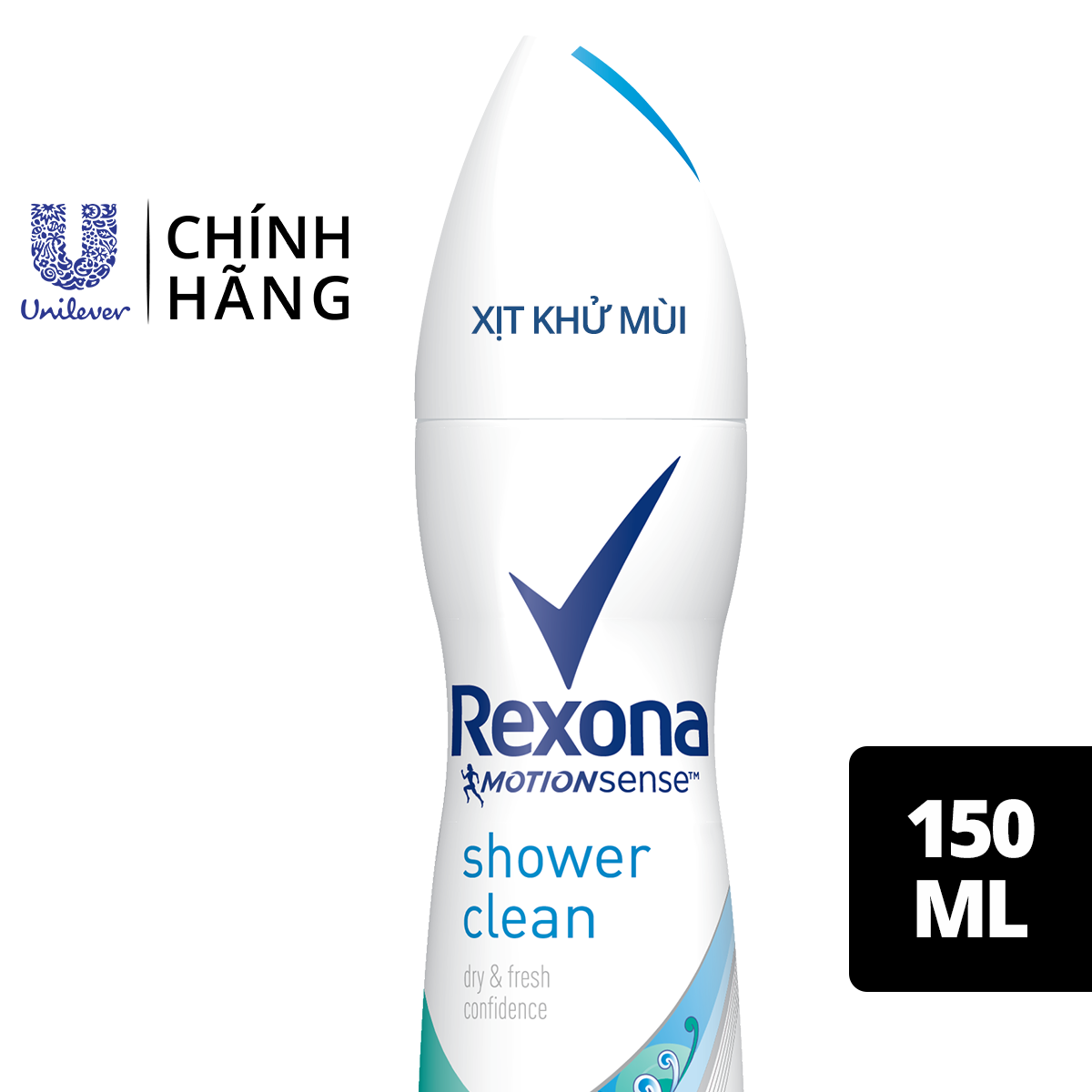 Xịt khử mùi Rexona Shower Clean khô thoáng tối ưu mát lạnh sảng khoái dành cho nữ, 150ml