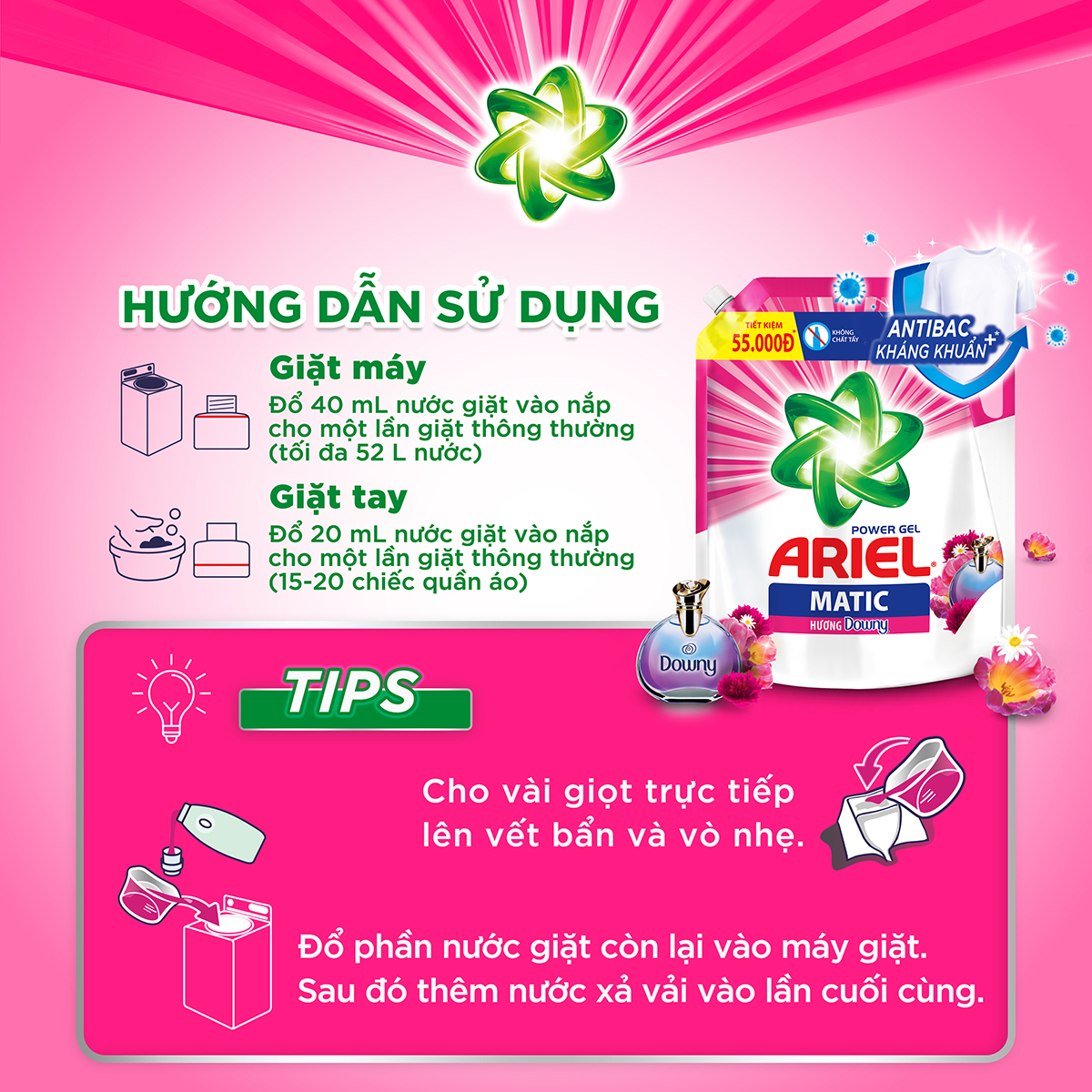 Nước Giặt Ariel Hương Downy Túi 3.2Kg