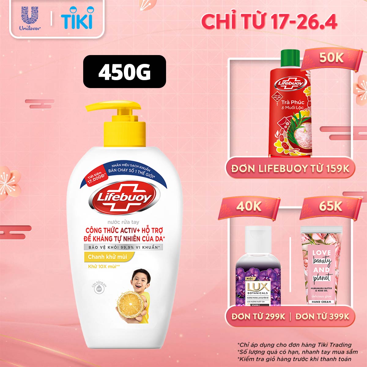 Nước Rửa Tay Lifebuoy Chanh Khử Mùi Bảo Vệ Tay Làm Bếp Khỏi 99.9% Vi Khuẩn Ion Bạc+ Hỗ Trợ Đề Kháng Da Tự Nhiên 450G