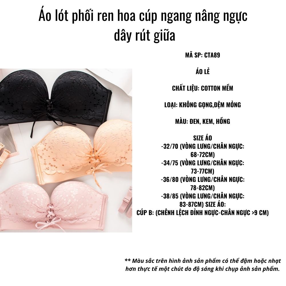 Áo lót phối ren hoa cúp ngang nâng ngực dây rút giữa