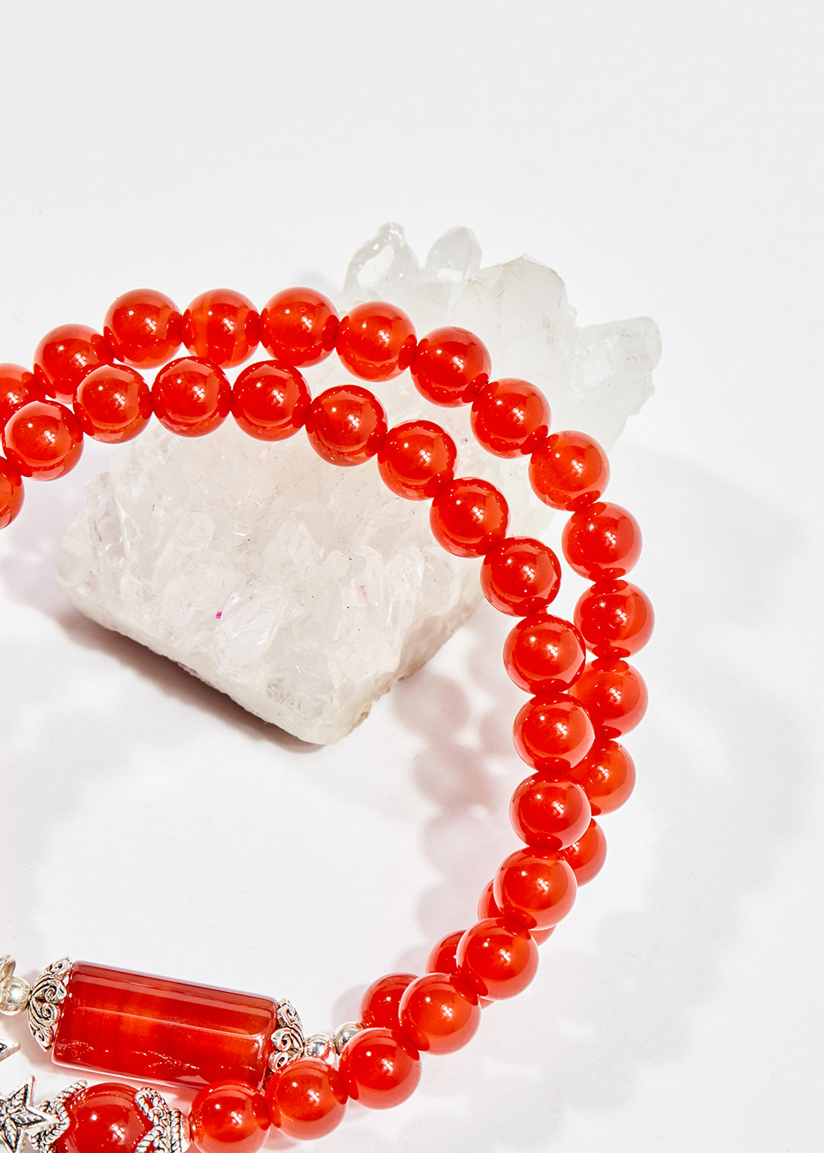 Vòng chuỗi hạt đeo tay 2 line nữ đá mã não đỏ charm ngôi sao 6mm mệnh hỏa , thổ - Ngọc Quý Gemstones