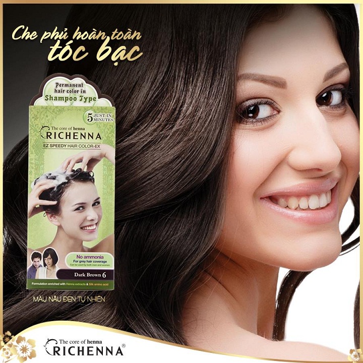 Thuốc nhuộm tóc phủ bạc thảo dược dạng dầu gội Richenna EZ Speedy Hair Color-EX Hàn Quốc màu nâu đen