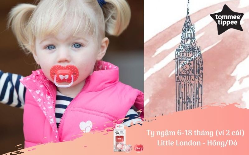 Ty ngậm cho bé Tommee Tippee Little London 6-18 tháng  (vỉ 2 cái) - Hồng/Đỏ