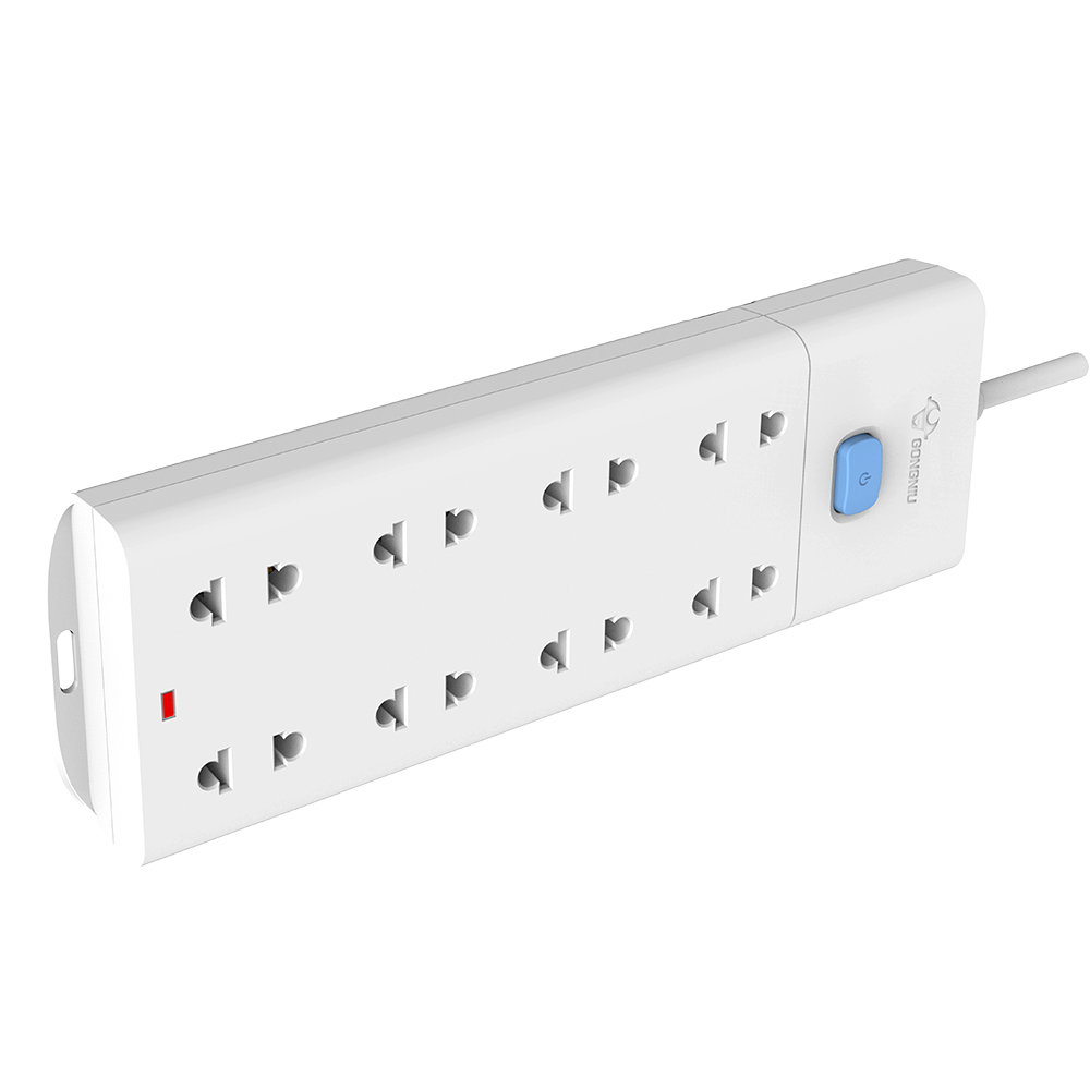 Ổ Cắm Điện Gongniu Đa Năng 8 Ổ 1 Công Tắc – Công Suất 10A/250/2500W – Trắng – Chính Hãng