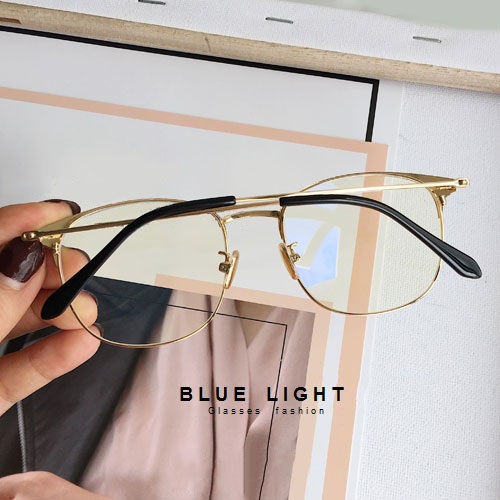 Kính Giả Cận, Gọng Kính Cận Nam Nữ Mắt Mèo Viền Đen Vàng Không Độ Hàn Quốc - BLUE LIGHT SHOP