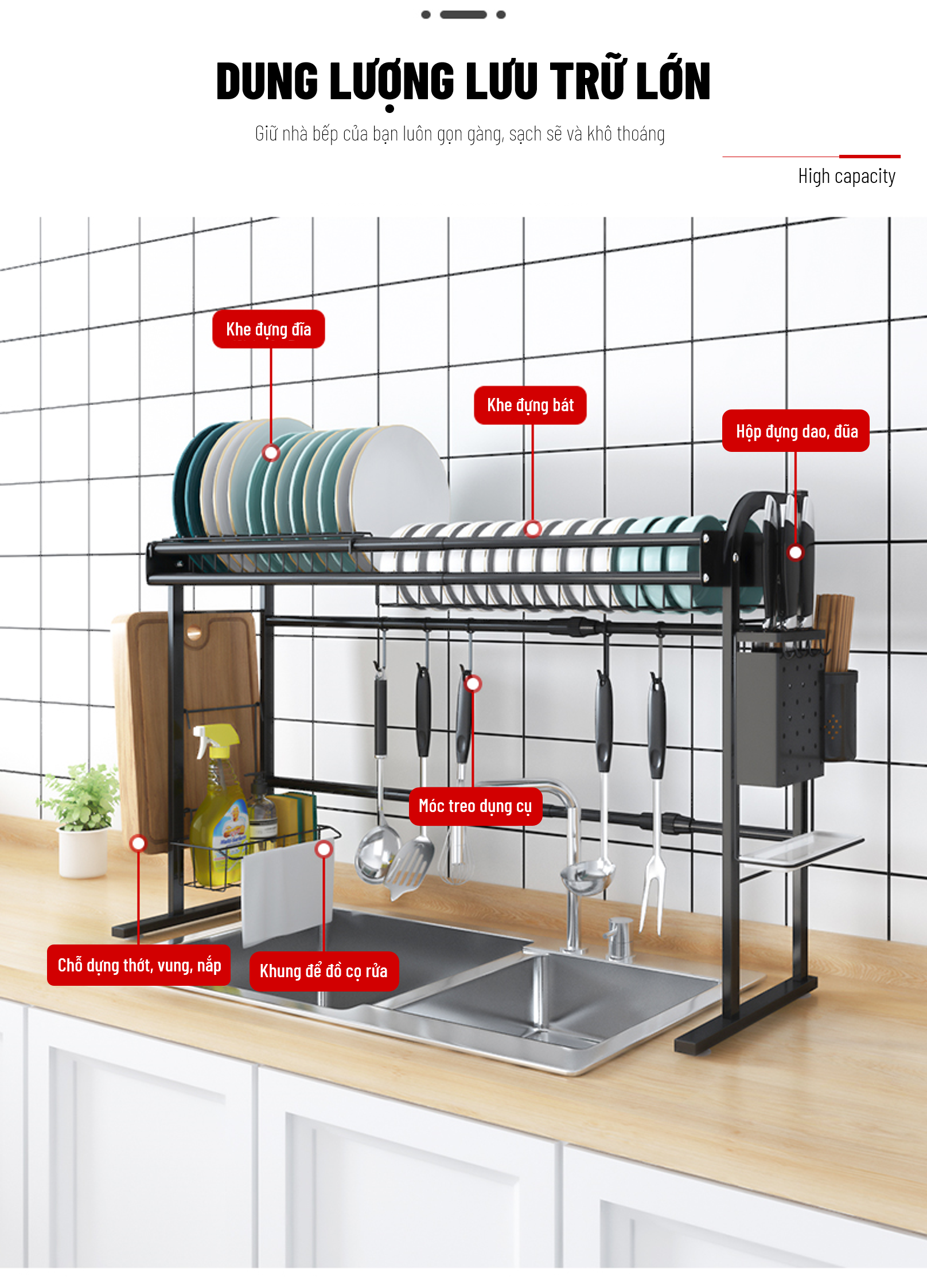 Kệ chén đa năng, kệ úp bát đĩa, giá để bát đũa tiện lợi loại 2 bồn rửa 113cm, kệ úp bát đĩa trên chậu rửa, chất liệu inox 304, có thể kéo dài