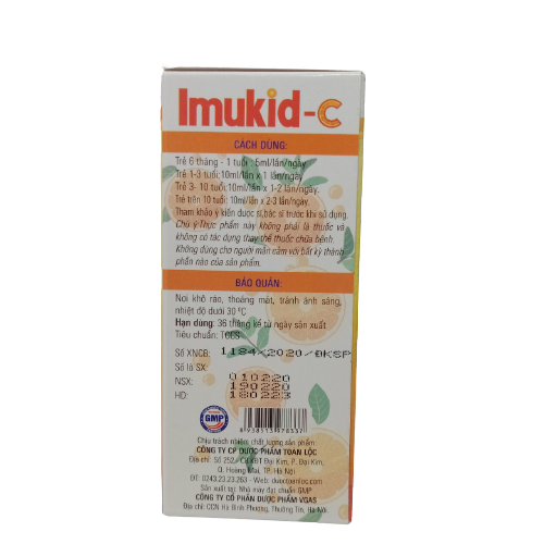 Tăng cường sức đề kháng - Siro IMUKID C bổ sung vitamin C và Thymomodulin - hàng chính hãng