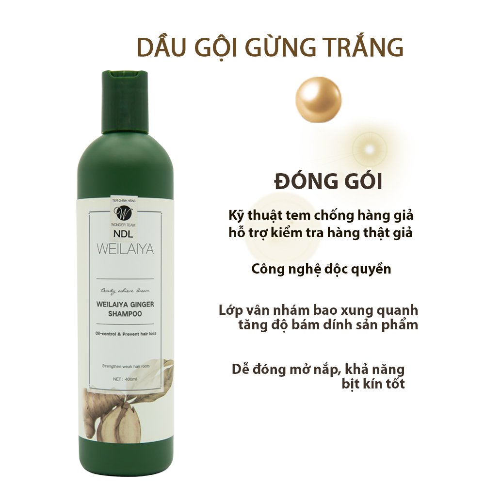 Dầu Gội Mọc Tóc Weilaiya Thảo Dược Tinh Chất Gừng Tươi Hỗ Trợ Trị Rụng Tóc, Dầu Gội Giúp Mượt Tóc, Bóng Tóc Giữ Nguyên Màu Nhuộm Sản Xuất 100% Thảo Dược Thiên Nhiên Không Gây Kích Ứng Da Đầu (400ml)- Sản phẩm chính hãng