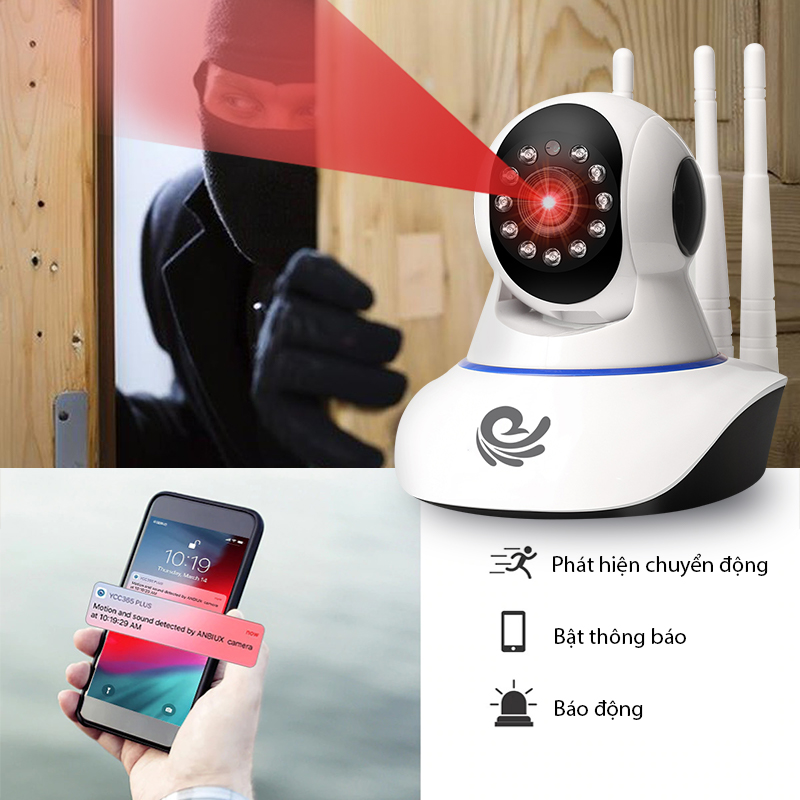 Camera Wifi- Carecam IP Kết Nối Wifi Không Dây Trong Nhà 3 Râu CC1021 Siêu Nét 2.0 FullHD 1920x1080p - Dùng APP CARECAM PRO - Hàng Nhập Khẩu