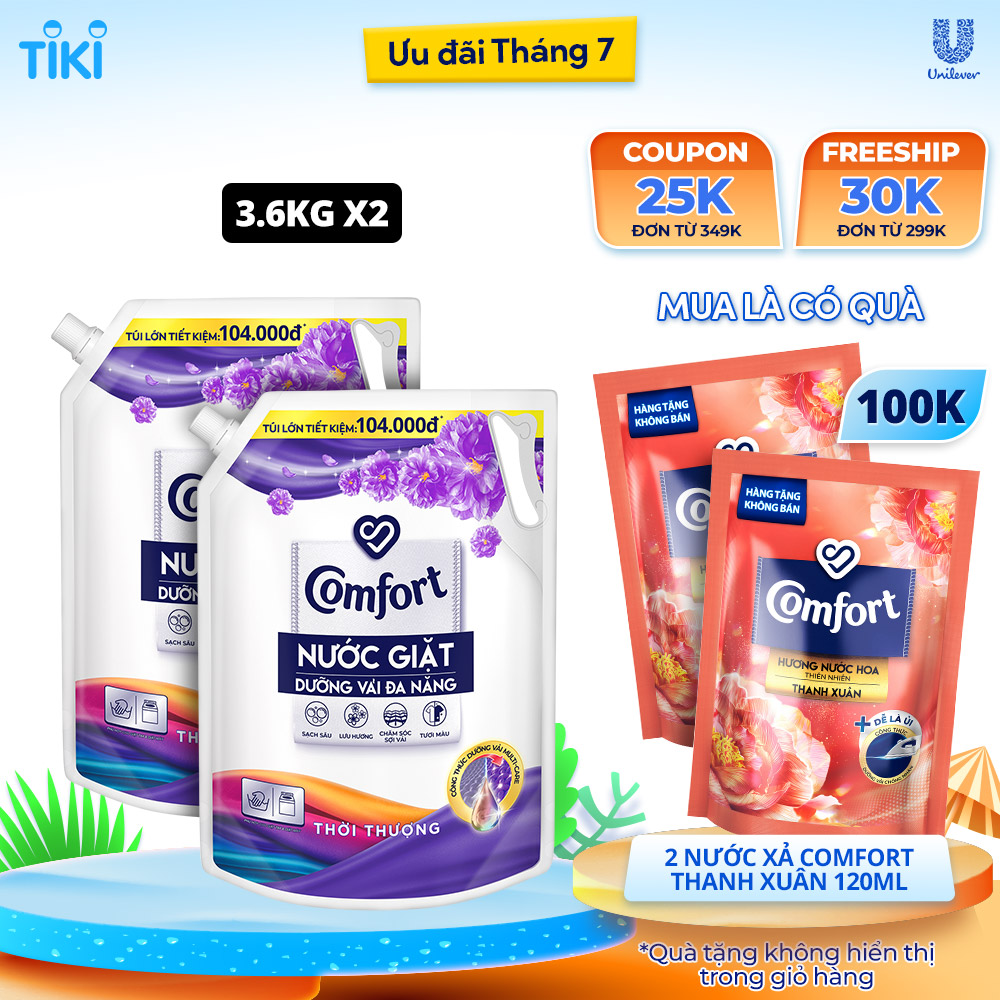 Combo 2 túi nước giặt dưỡng vải Comfort hương Thời Thượng 3.6kg + 2 Nước Xả Comfort 120ml Ngẫu Nhiên