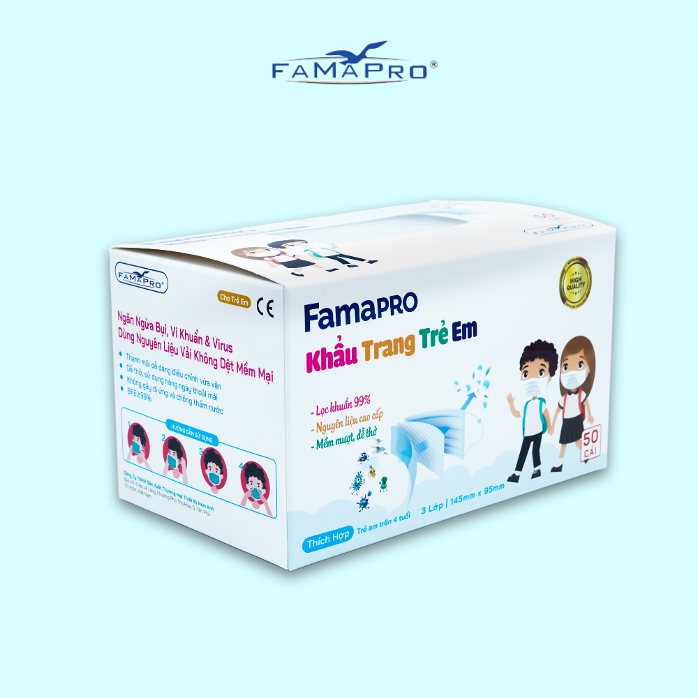 [HỘP - FAMAPRO MAX KID] - khẩu trang y tế trẻ em kháng khuẩn 3 lớp Famapro Max Kid (50 cái/ hộp) - COMBO 3 HỘP