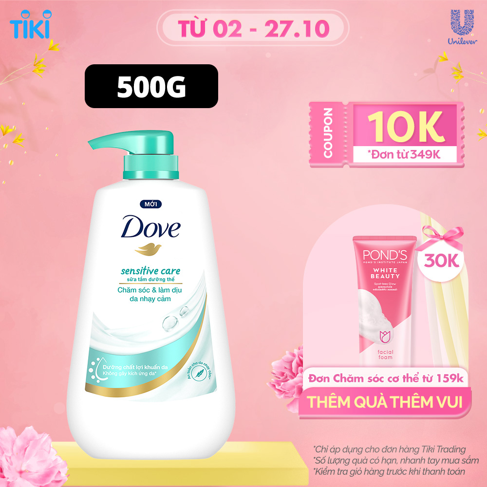 Sữa tắm dưỡng thể Dove Sensitive care chăm sóc da nhạy cảm với công thức không kích ứng da 500g