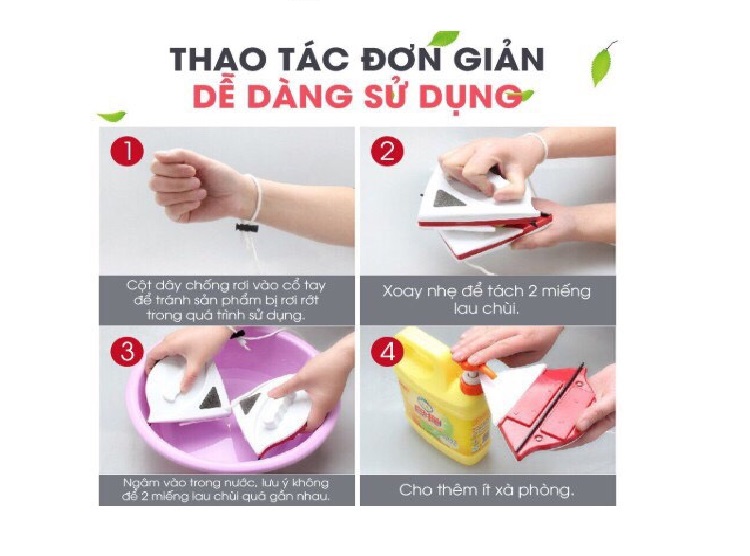 Dụng cụ lau kính nhà cao tầng 2 mặt hít nam châm cao cấp 15-24mm