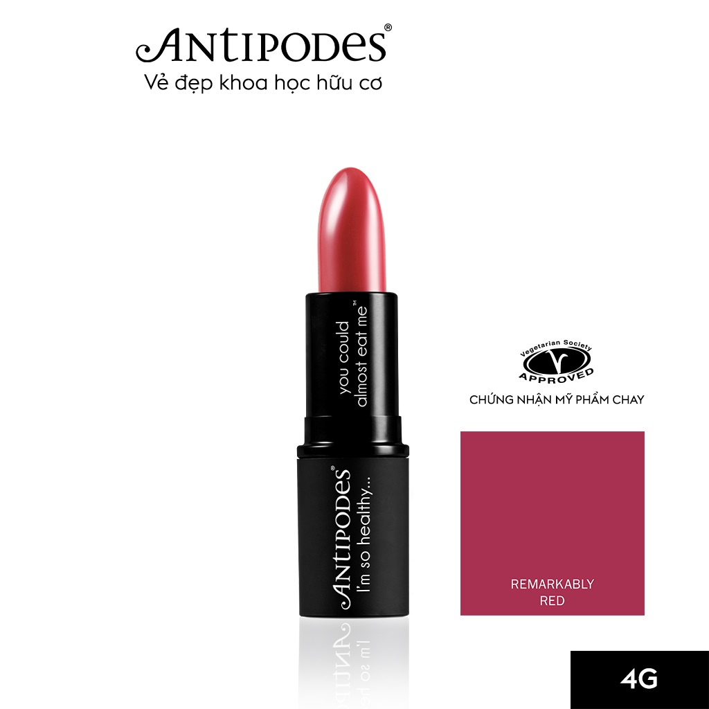 Son Môi Thiên Nhiên Màu #10 Đỏ Hồng Antipodes Lipstick Remarkably Red 125 4g