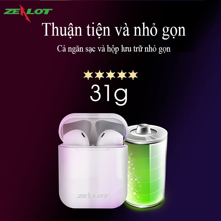 Tai nghe bluetooth Zealot không dây hàng chính hãng có thể kết nối đơn và đôi, cho âm thanh sắc nét + thiết kết nhỏ gọn và đẹp mắt