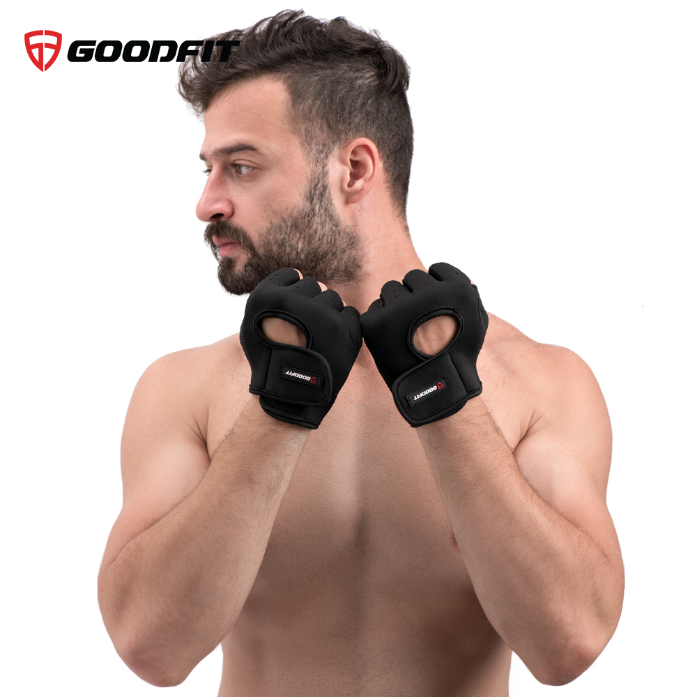 Găng tay hở ngón, bao tay tập gym, tập đu xà nam nữ GoodFit đệm silicone chống trượt, vải đục lỗ thoáng khí GF202G