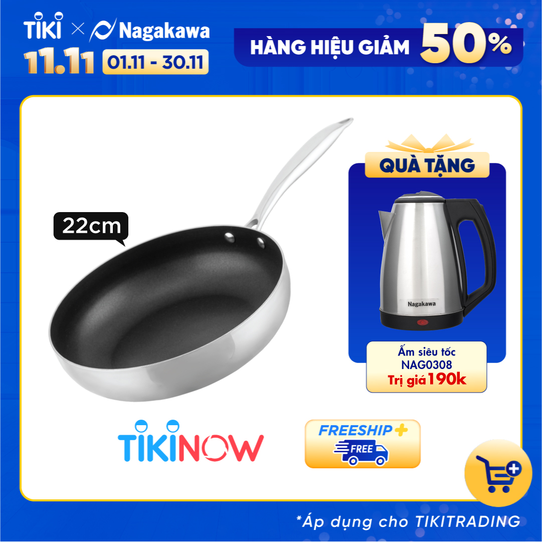 Chảo chống dính inox đa lớp toàn phần Nagakawa Natsu NAG2603 (26cm) - Dùng trên mọi loại bếp - Hàng chính hãng