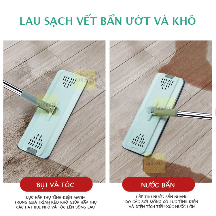 BỘ LAU NHÀ THÔNG MINH TỰ VẮT BLNEC hai ngăn vắt và giặt, xả nước tiện lợi ở đáy thùng, bông lau tĩnh điện MICRO FIBER 33cm có hai đầu móc chắc chắn, nắp thùng dễ tháo rời vệ sinh