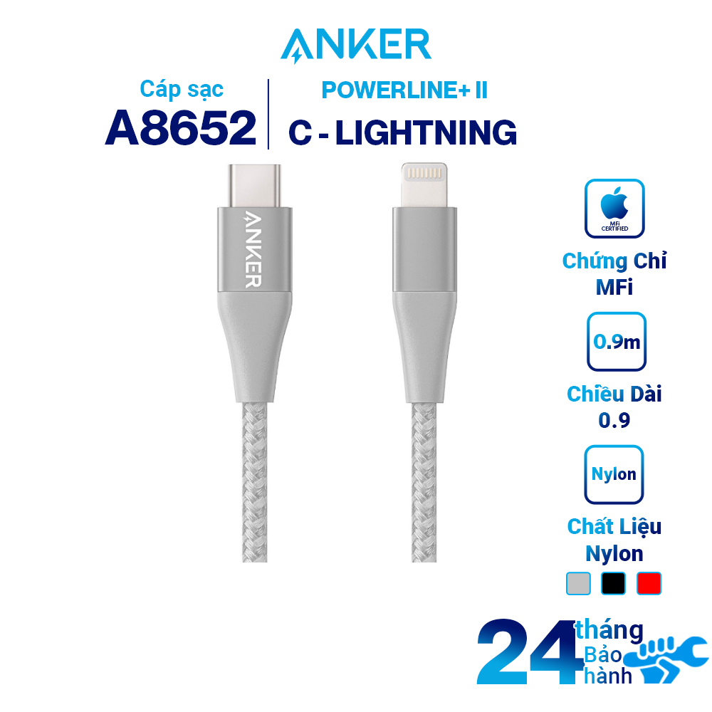 Dây Cáp Sạc USB - Type C To Lightning Chuẩn MFi Cho iPhone Anker PowerLine+ II 0.9m - A8652 - Hàng Chính Hãng