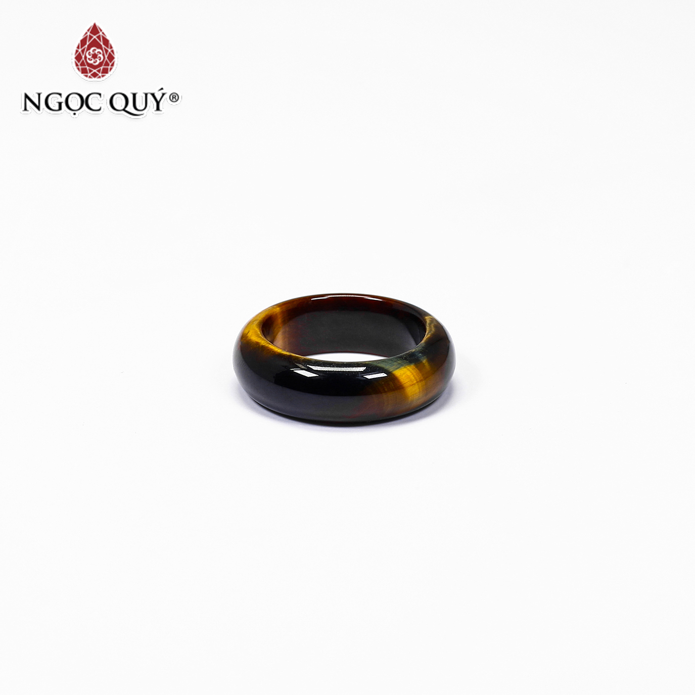 Nhẫn nữ đá mắt hổ vàng nâu mệnh thổ, kim - Ngọc Quý Gemstones