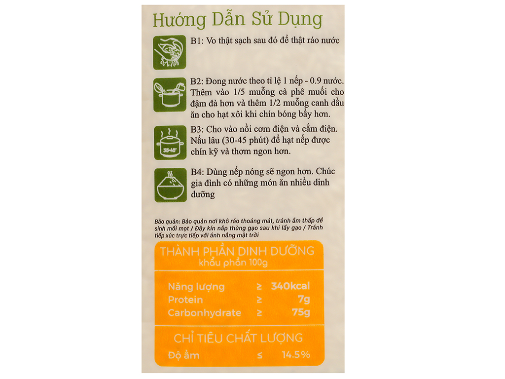 Gạo Nếp Sáp Vinh Hiển túi 1KG (dẻo dính, xôi thơm) Nếp sạch 3 KHÔNG