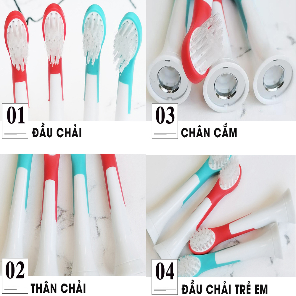 Bộ 4 đầu đánh răng điện trẻ em HX-6034 cho máy Philips Sonicare HX3, HX6, HX7, HX8, HX9, R, FlexCare +, FlexCare, HealthyWhite, HydroClean, EasyClean, DiamondClean