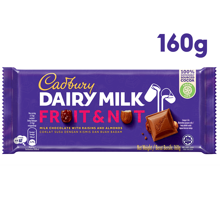 Sôcôla Trái Cây và Hạt Cadbury Dairy Milk 160g