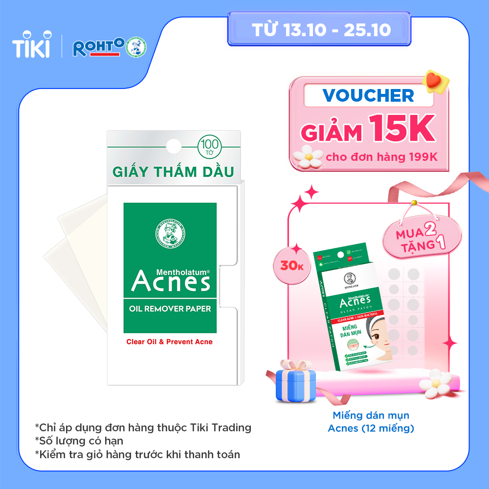 Giấy thấm dầu kiểm soát nhờn, ngừa mụn Acnes Oil Remover Paper 100 tờ