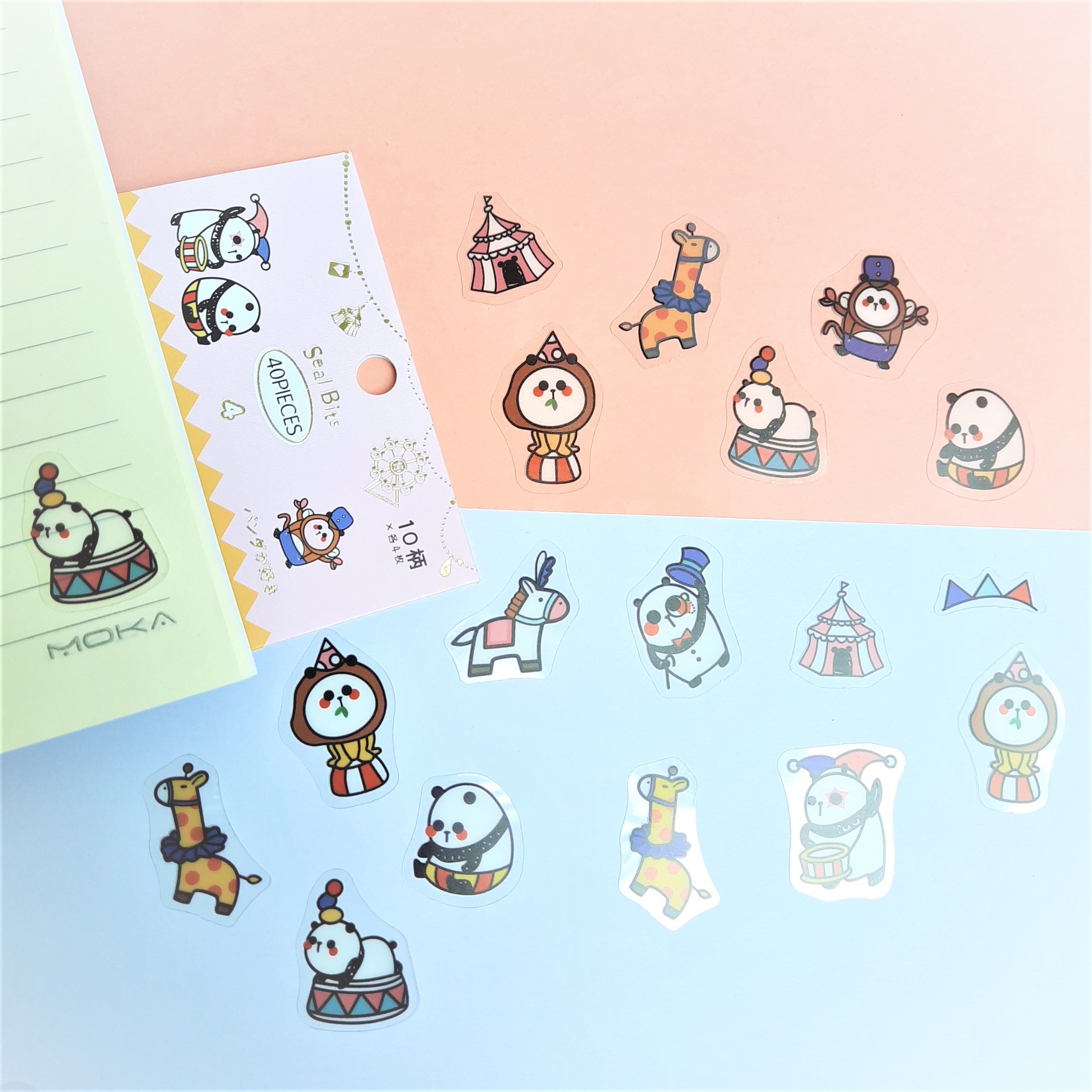 Combo 2 Bộ 32, 40 Sticker Hình Dán Mini Mèo Dễ Thương Và Gấu Trúc Làm Xiếc