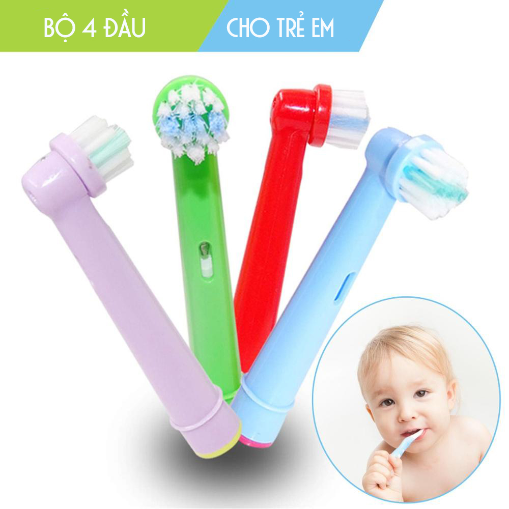 Cho máy Braun Oral B, Bộ 4 đầu bàn chải đánh răng điện cho bé, trẻ em từ 3 tuổi  EB-10A, chăm sóc răng miệng toàn diện, làm sạch cao răng, mảng bám