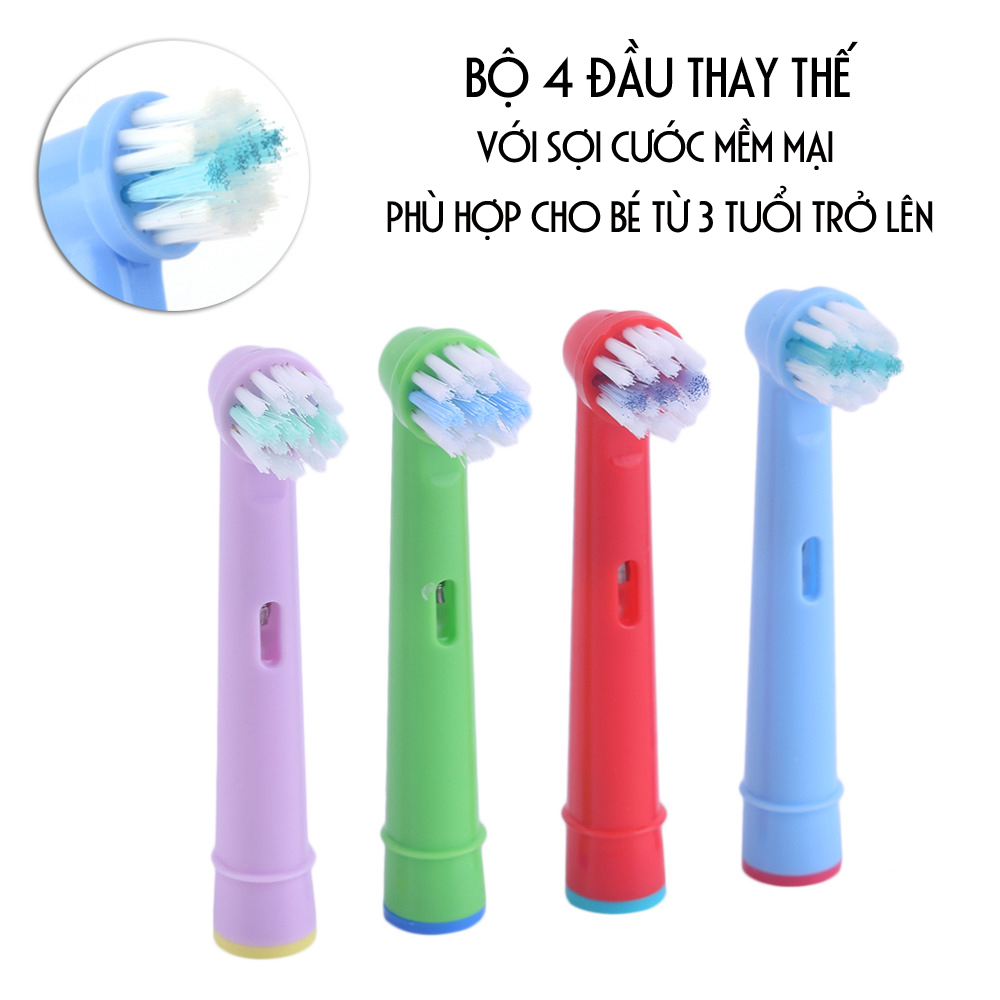 Cho máy Braun Oral B, Bộ 4 đầu bàn chải đánh răng điện cho bé, trẻ em từ 3 tuổi  EB-10A, chăm sóc răng miệng toàn diện, làm sạch cao răng, mảng bám