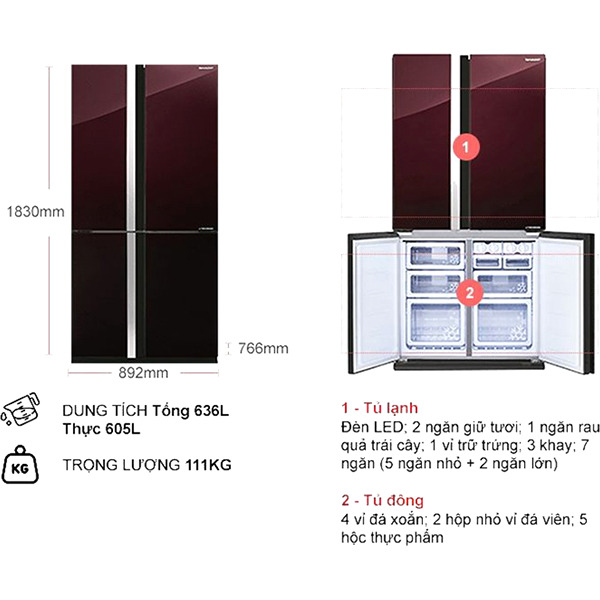 Tủ Lạnh Inverter Sharp Sj-Fx688vg-Rd (605l) - Hàng Chính Hãng