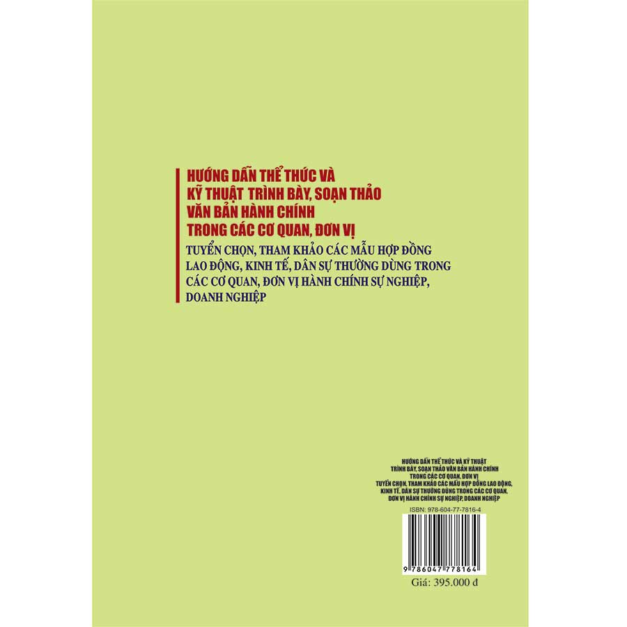 Hướng Dẫn Thể Thức Và Kỹ Thuật Trình Bày, Soạn Thảo Văn Bản Hành Chính Trong Các Cơ Quan, Đơn Vị