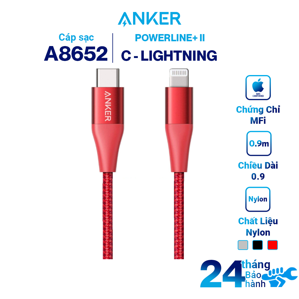 Dây Cáp Sạc USB - Type C To Lightning Chuẩn MFi Cho iPhone Anker PowerLine+ II 0.9m - A8652 - Hàng Chính Hãng