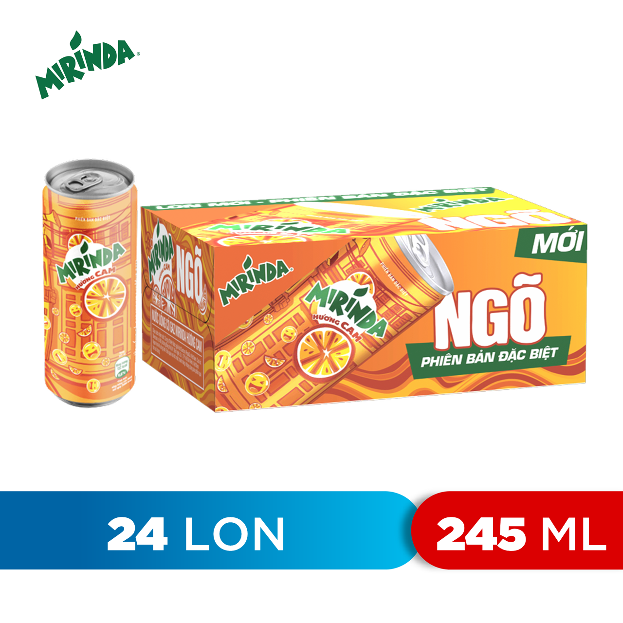 Thùng 24 Lon Nước Ngọt Có Gas Mirinda Cam (245ml/lon)