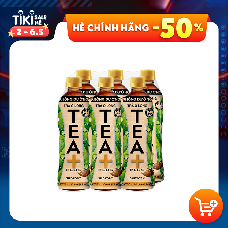 Lốc 6 Chai Ô long Không Đường Tea+ (455ml x6 Chai)