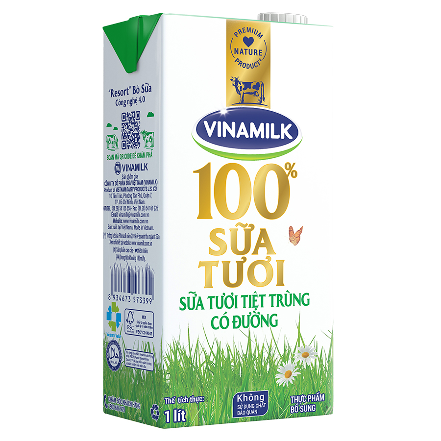 Thùng 12 Hộp Sữa Tươi Tiệt Trùng Vinamilk 100% Có Đường (1L)