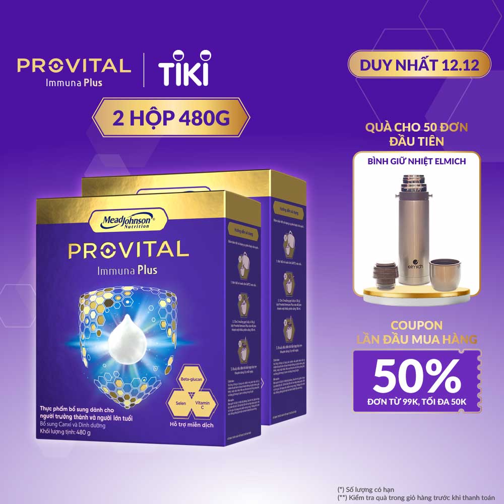 Bộ 2 Hộp sữa Provital Immuna Plus 480G - Giúp tăng cường hệ miễn dịch cho người trưởng thành và người lớn tuổi