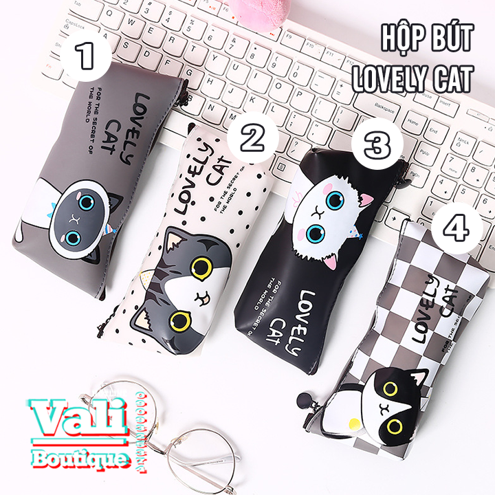 Hộp bút nhựa PU dễ thương hình mèo Lovely Cat - nhiều mẫu