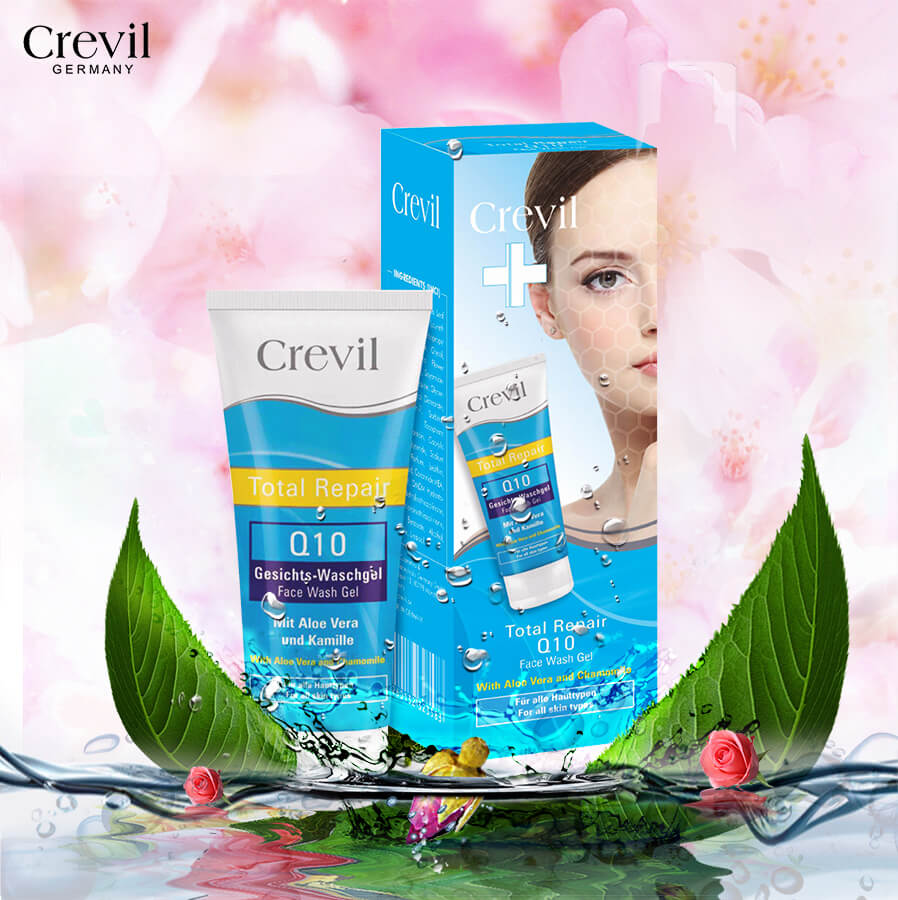 Sữa rửa mặt dưỡng da ngừa mụn Crevil Total Repair Q10 Face Wash Gel tinh chất hoa cúc chống lão hoá phục hồi tế bào da bị kích ứng, se khít lỗ chân lông, dưỡng ẩm cho da - 200ml