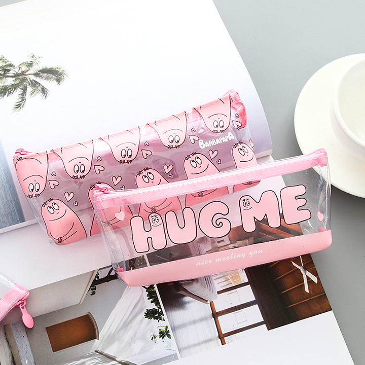 Hộp bút nhựa trong suốt Barbapapa hồng - nhiều mẫu