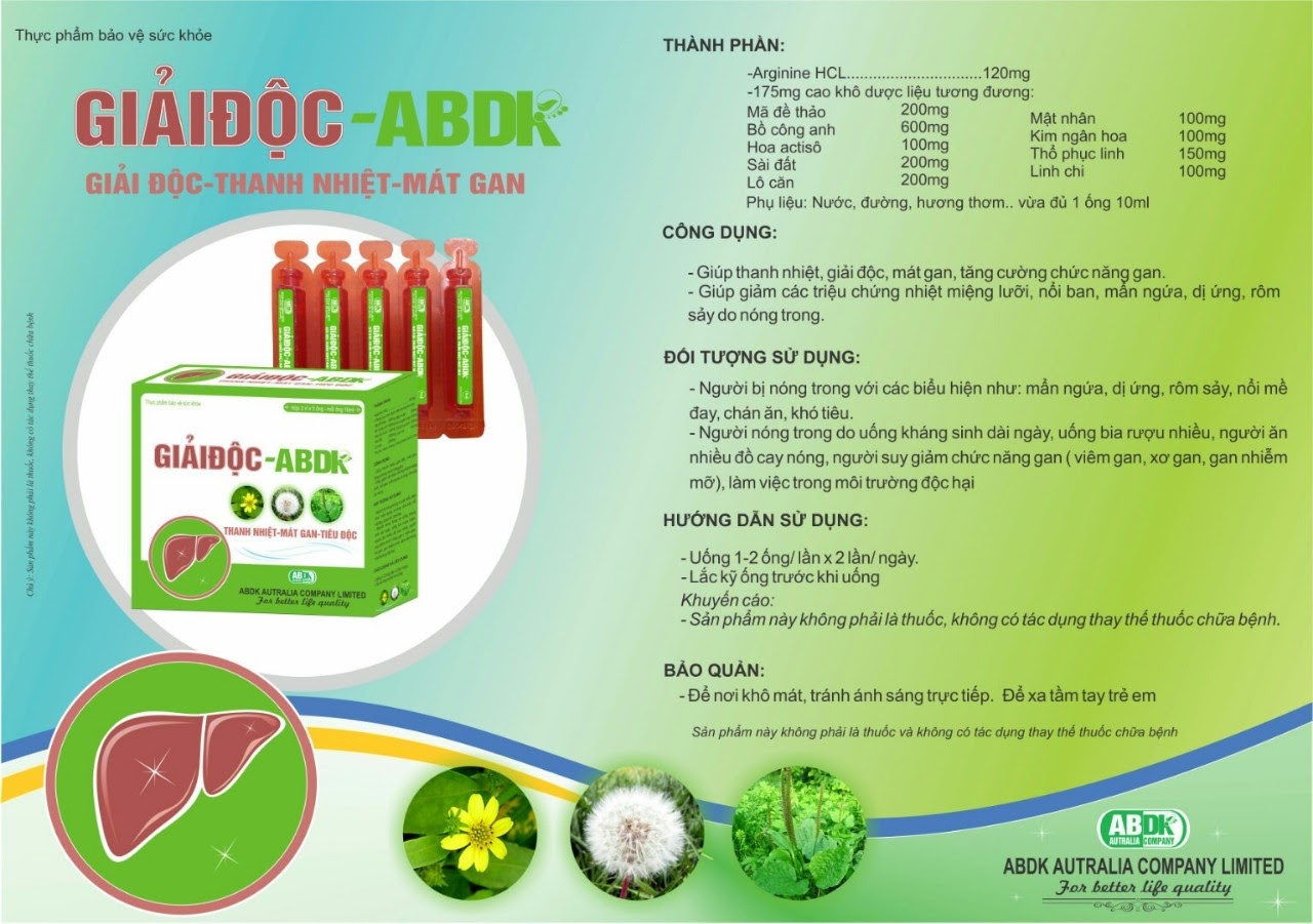 Thực phẩm bảo vệ sức khỏe GIẢI ĐỘC- ABDK ( hộp 15 ống) Giúp thanh nhiệt, giải độc gan, mát gan, tăng cường chức năng gan