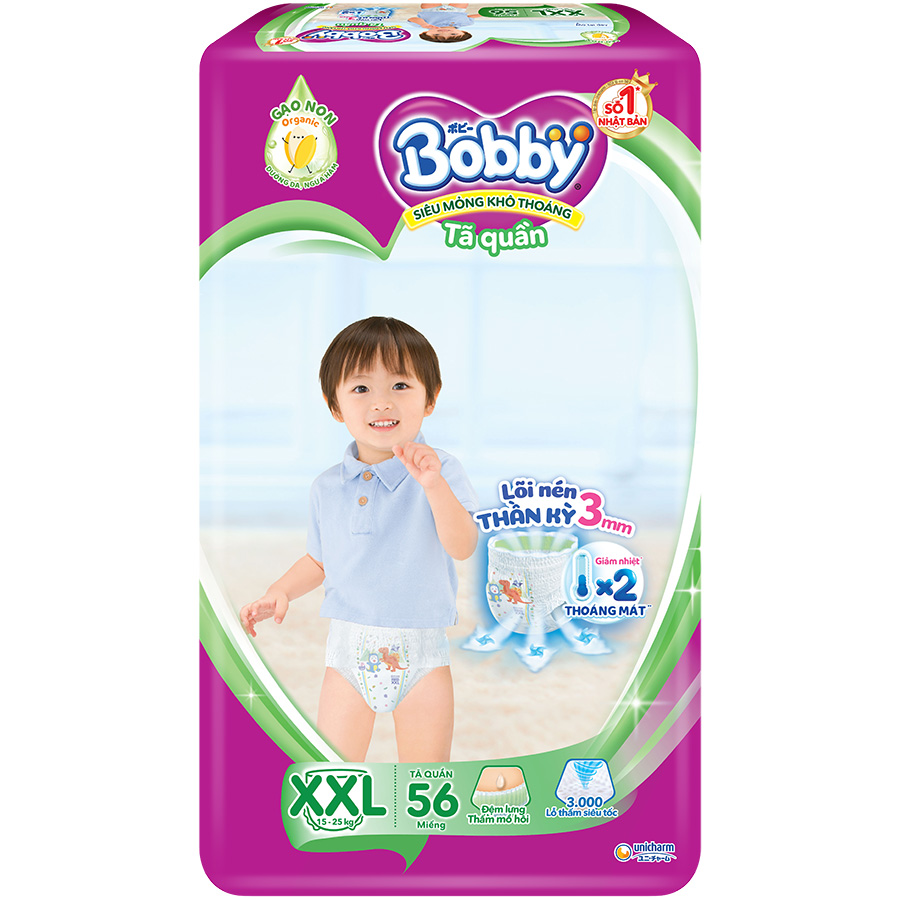 Tã/bỉm quần Bobby Lõi nén thần kỳ 3mm Ultra Jumbo M76/L68/XL62/XXL56