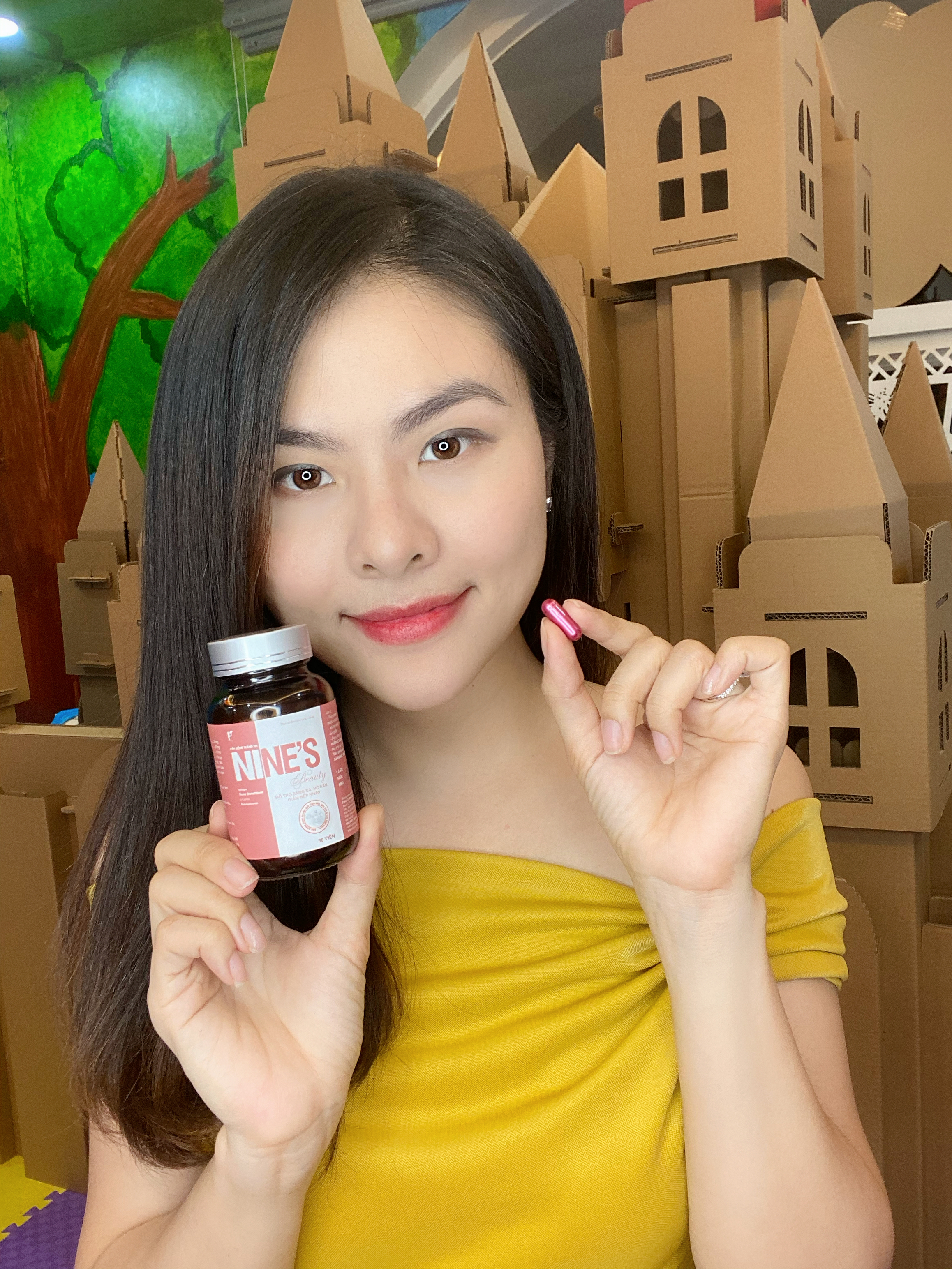 Hộp 2 lọ liệu trìnhViên Uống Trắng Da toàn thân Mờ Tàn Nhang Nine's Beauty bổ sung Collagen, Nano Glutathione, Nano Curcumin làm đẹp da hỗ trợ trị nám tàn nhang, chống lão hóa giảm nếp nhăn Điều hòa nội tiết tố nữ