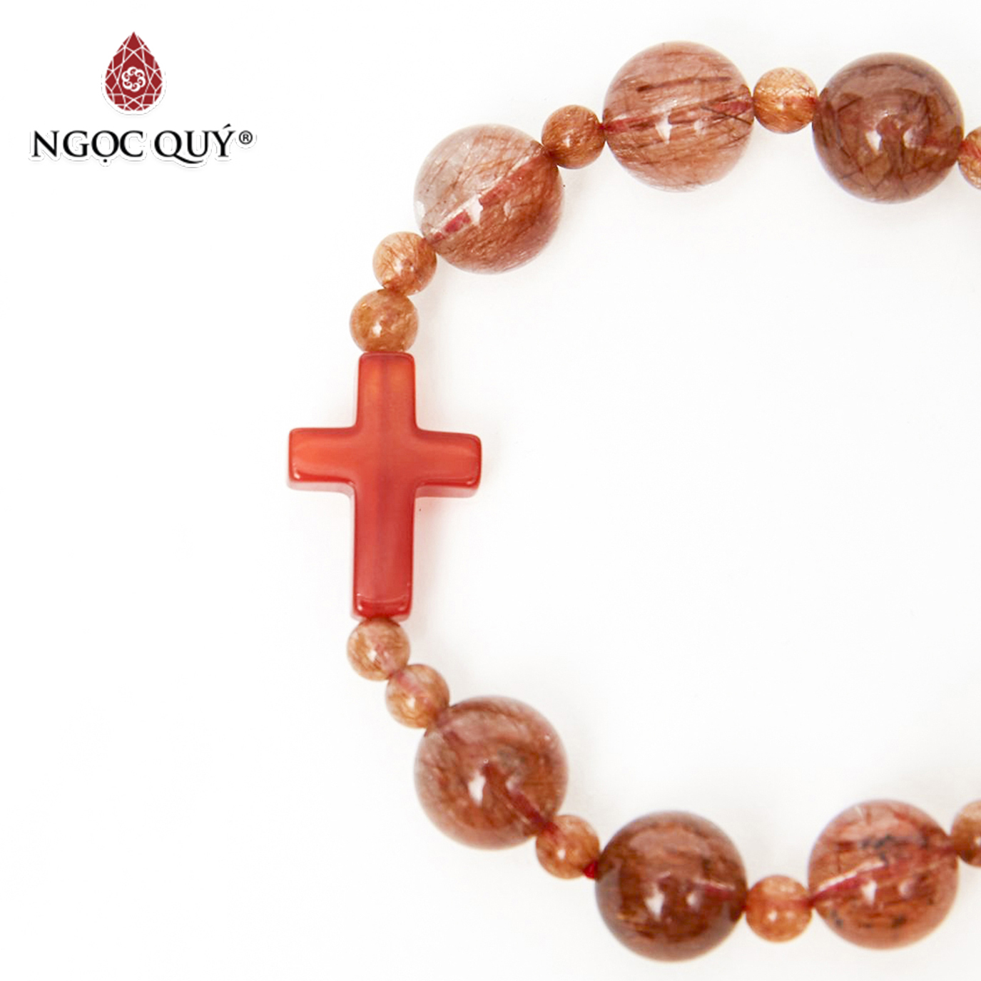 Vòng chuỗi Mân Côi Rosary Bracelet đá thạch anh tóc đỏ - Ngọc Quý Gemstones