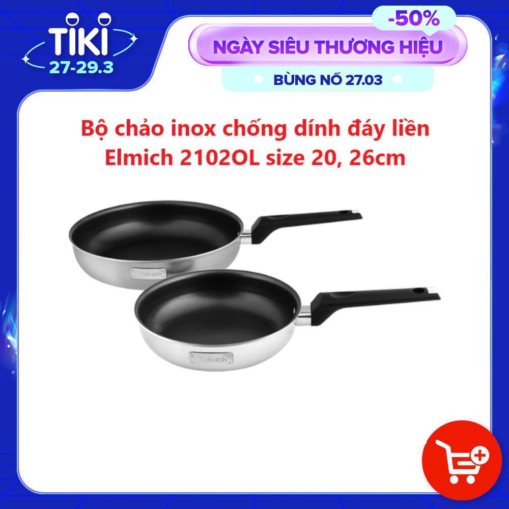 Bộ chảo inox chống dính đáy liền Elmich 2102OL size 20, 26cm