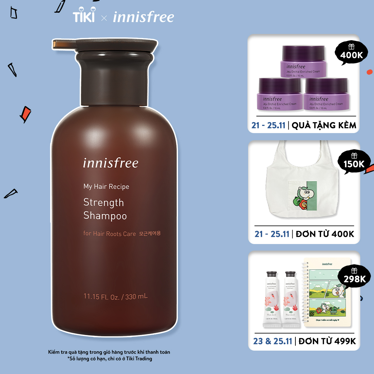 Dầu gội phục hồi gãy rụng innisfree My Hair Recipe Strength Shampoo For Hairs Roots Care 330ml