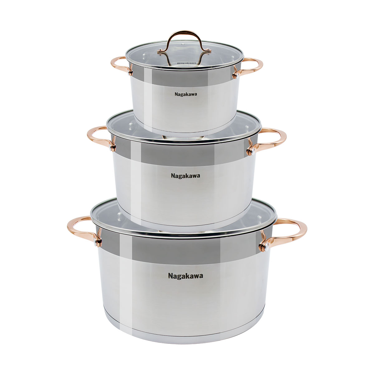 Bộ 3 Nồi Inox 304 Đáy Từ 5 Đáy Nagakawa NAG1352 - Hàng Chính Hãng