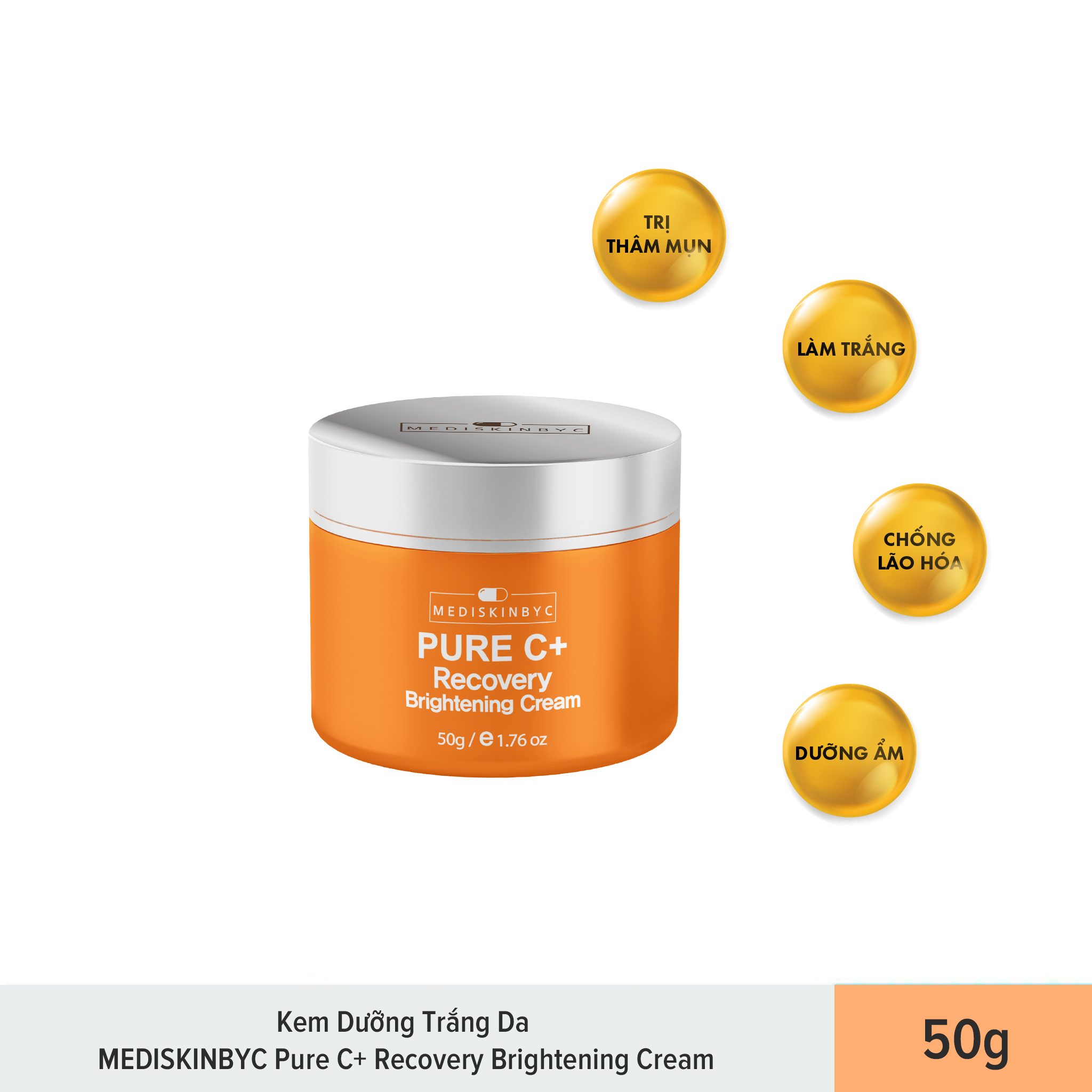 Kem Dưỡng Trắng Da  MEDISKINBYC Pure C+ Recovery Brightening Cream 50g Date 4.2024