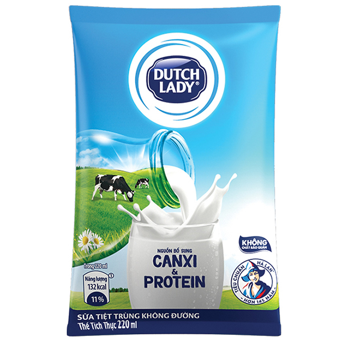 Thùng 48 Bịch Sữa Tiệt Trùng Dutch Lady Cô Gái Hà Lan Không Đường (48X220ml)